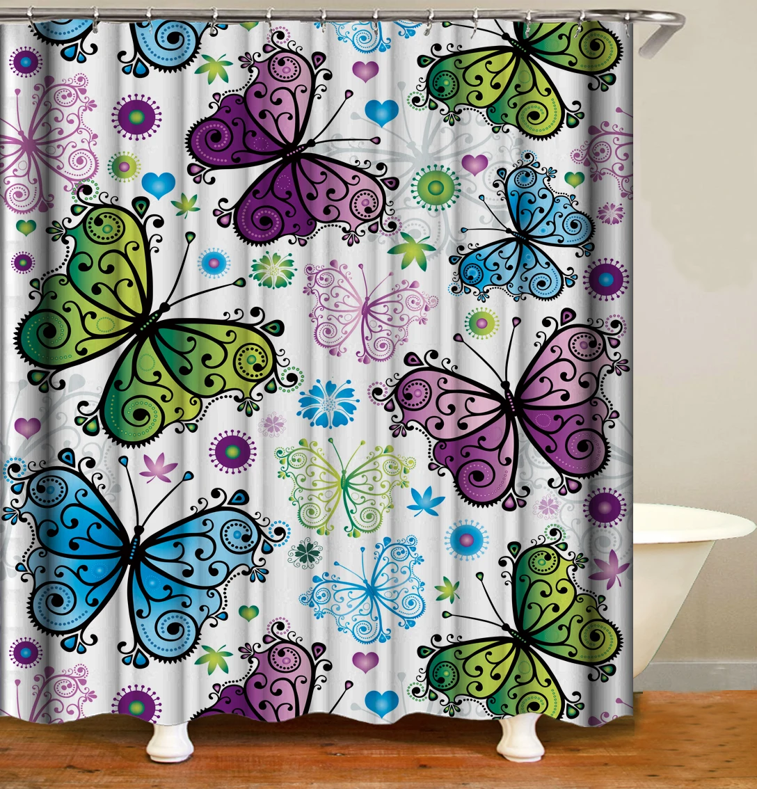 

Cheap Digital Printed Butterfly Design, 3D Digital Printing Shower Curtain For Bathroom/