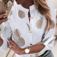 

Elegant Pineapple Women Top Long Sleeve White Chiffon Shirt Office Lady Wear