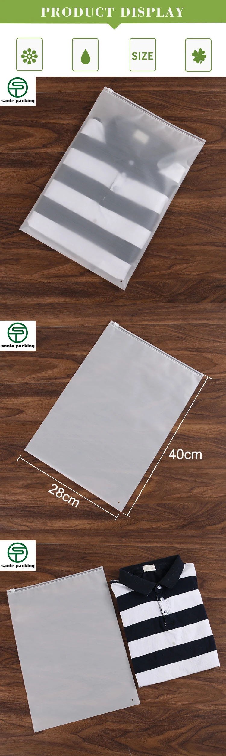 High quality slide zip lock LDPE biodegradable plastic zipper bag for garment
