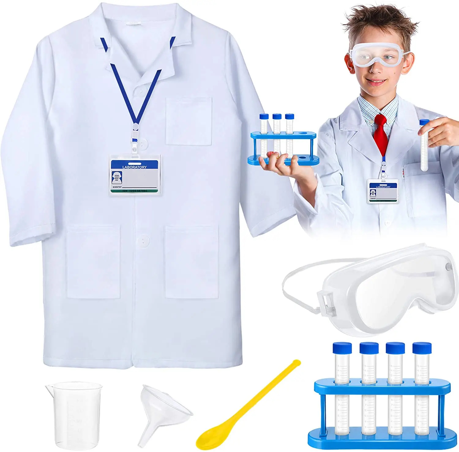 
Wholesale 11 Pieces Kids Dress Up Lab Costume Scientist Costume Accessory For Boys Girls Science Experiment Role Play  (1600131044139)