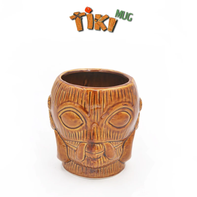 

Hand painted Brown stoneware Maya Style Zombie Tiki Mug Ceramic Maui Tiki Cup Bar Appliance Customization