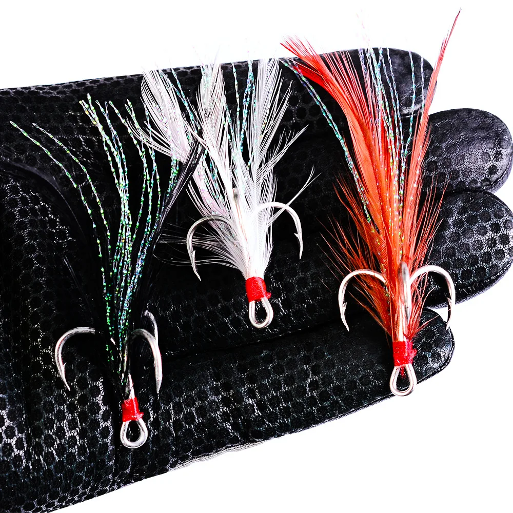 

Tie hair three hooks boxed fish hooks Amazon squid hook wholesale, 3colors