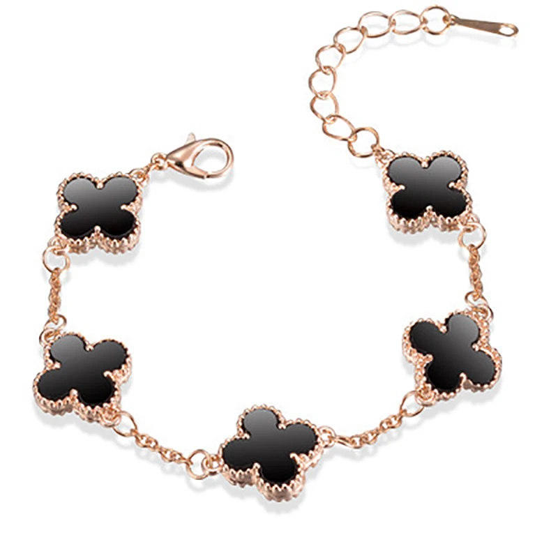 

Fashion Five Four-Leaf Clover Chain Plated Rose Gold Bracelet