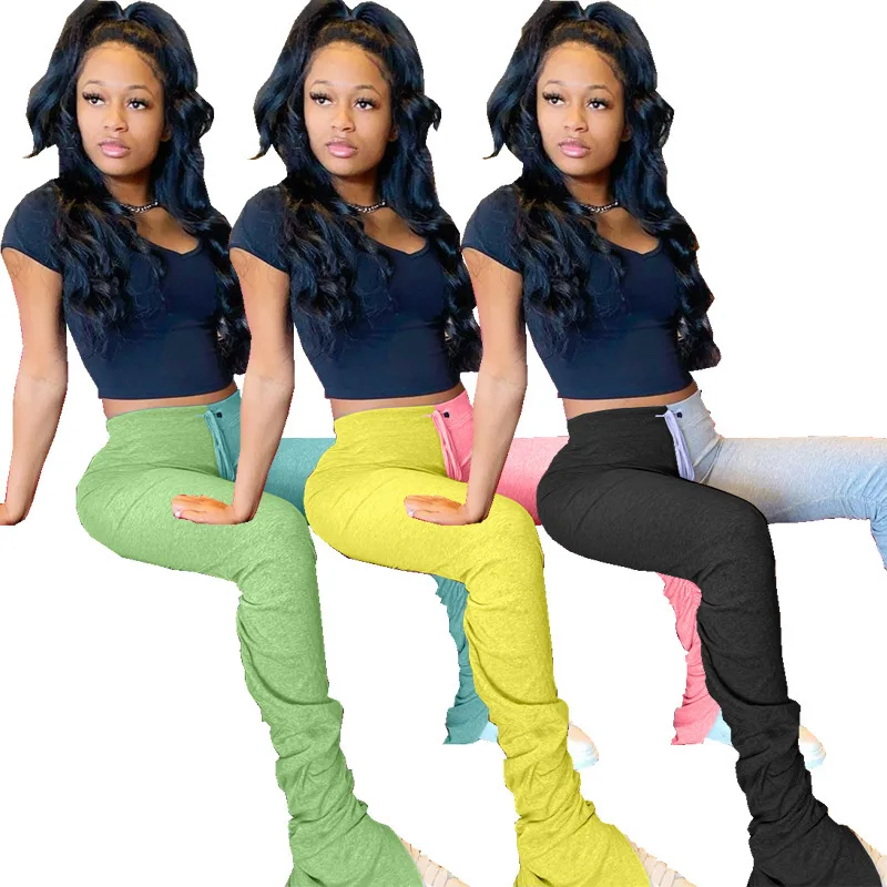 

2021 autumn and summer women's women's solid color slit micro-flare sweatpants, As pic