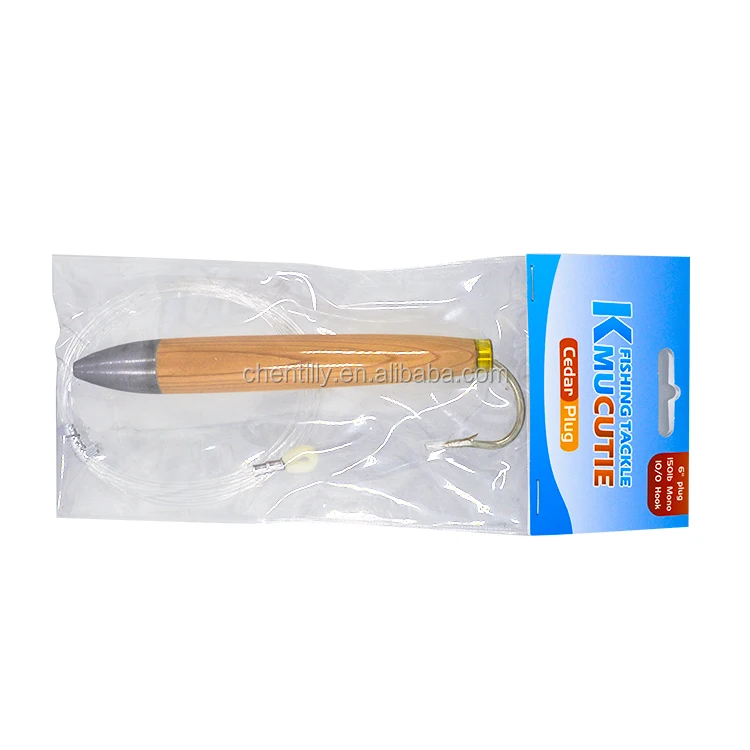 6" Rigged Cedar Plugs Natural Color Fully Rigged Cedar Plug Fully