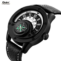 

OULM 3880 Fashion Black Quartz Leather Strap Branded Wrist Watch For Men Analog Compass Mens Brand Watches