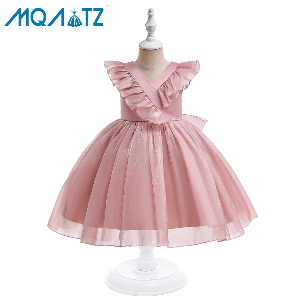 

MQATZ Korean Style Wedding Dress Frock For Baby Ball Gown pink organza For child AL031