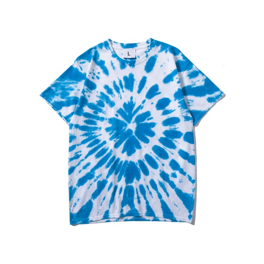 

hot sale collarless O-neck flexography heavy cotton screen print t shirt tie dye