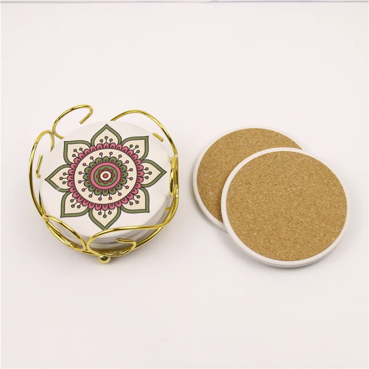 
2020 Custom Home Decoration Durable Water Absorbent Cork Round Ceramic Cup Coasters 