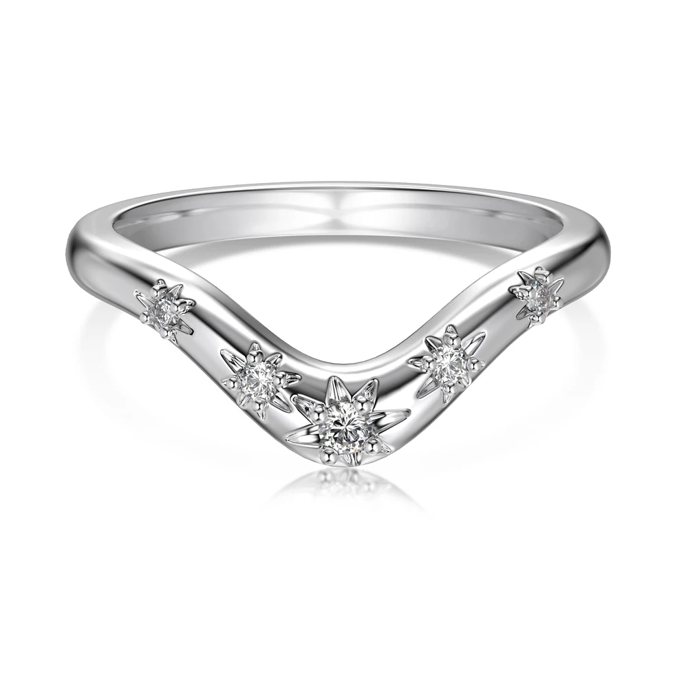 Dylam Trendy Simplicity Design 925 Sterling Silver Non Fade Geometric V Shaped 5A Cubic Zirconia Women Dress up Jewelry Rings