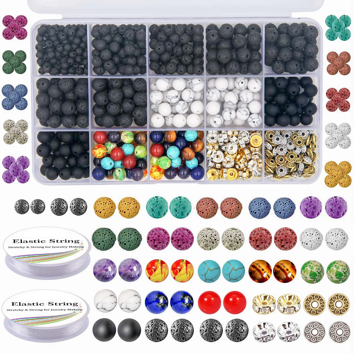 

715Pcs Lava Bead Kits Natural Stone Rock Beads Kit with Chakra Spacer Beads for Jewelry Making