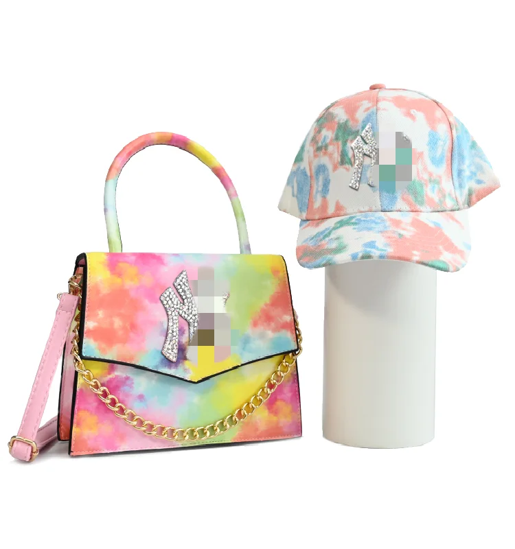 

Women designer purse colorful handbags NY bags NY hat and purse set