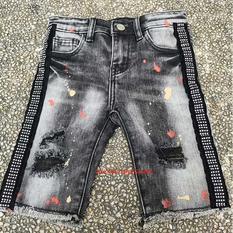 

In-Stock Ripped Side Stripe Beading Kids Toddler Denim Shorts Child Short Jeans Boy Girl Trousers Casual Pants for Children