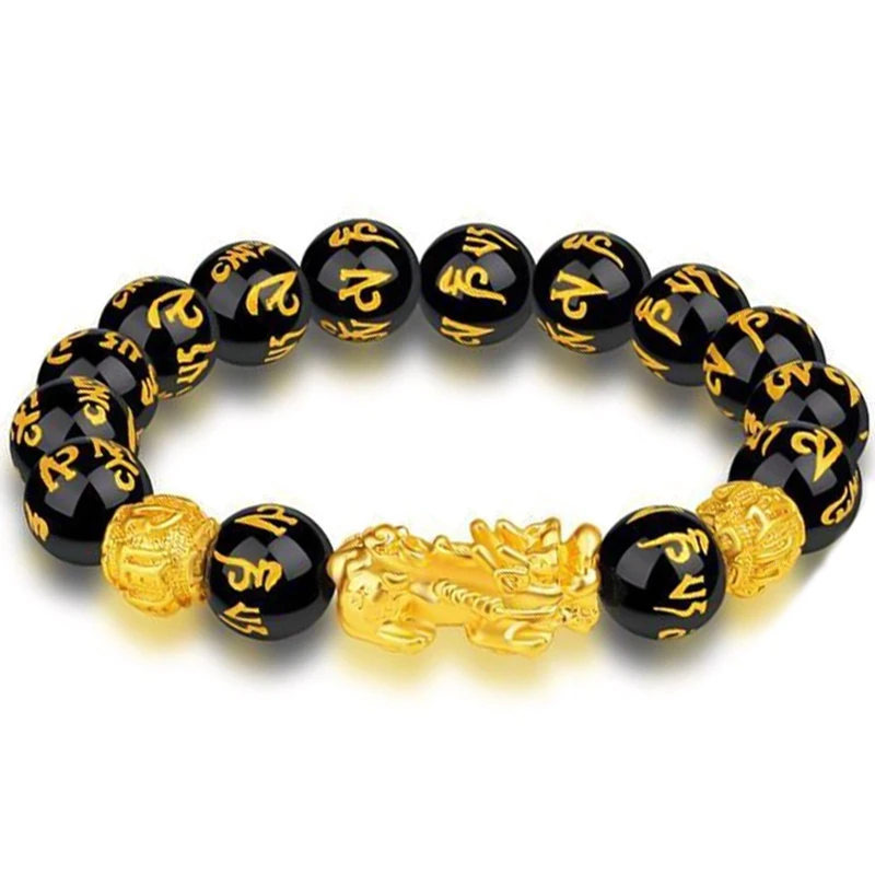 

Feng Shui Pi Xiu Bracelet Black Obsidian Wealth Jewelry for Men Women Good Luck Necklace