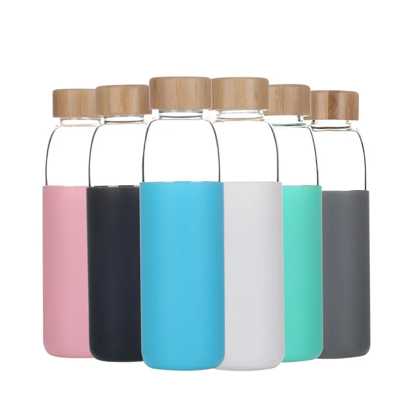 

Flypeak Custom logo borosilicate glass bottle manufacture wholesale 550ml bamboo lid glass water bottles with sleeve, Customized color