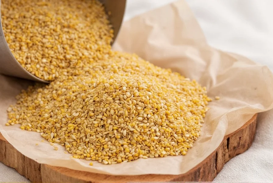 Various fenugreek products including seeds, powder, and capsules arranged on a wooden table