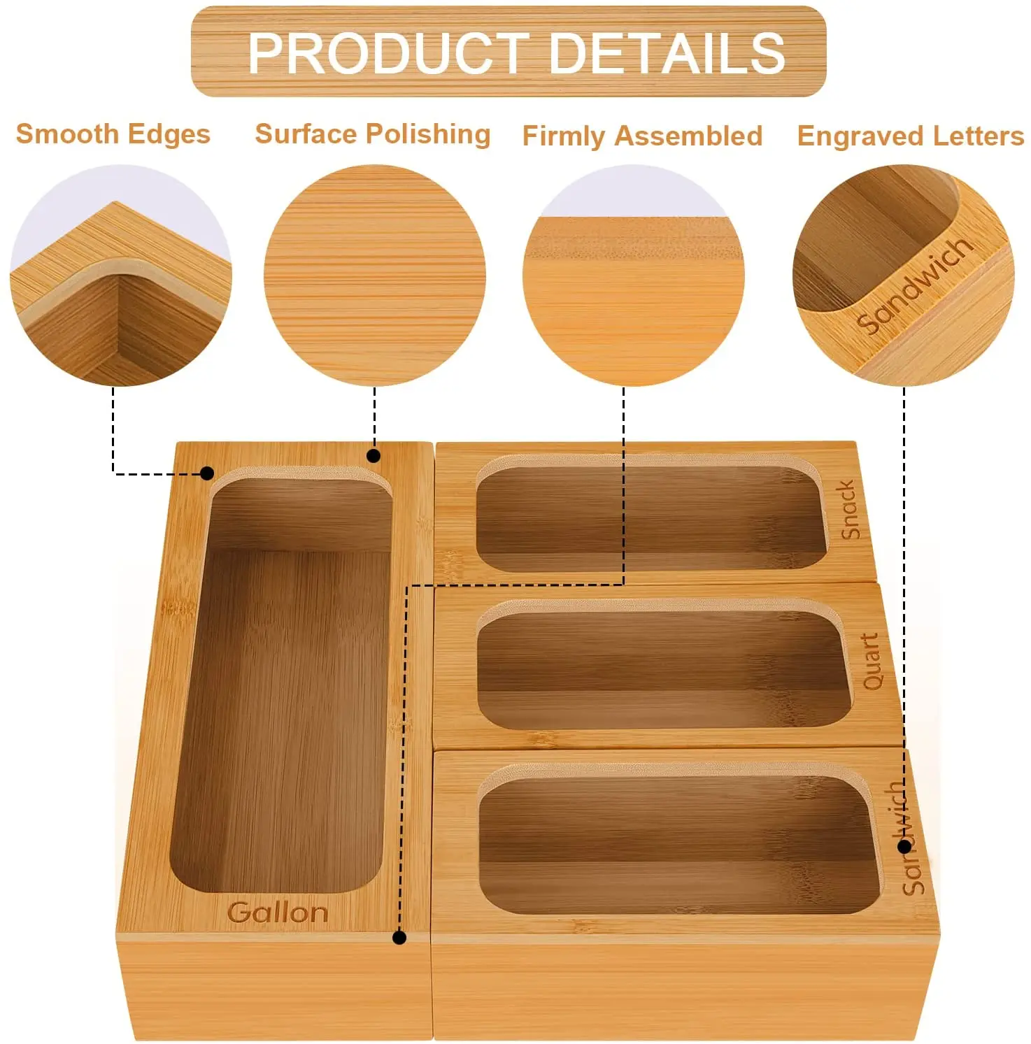 

Storage Organizer for Ziplock Bag Gallon Quart Sandwich Snack and Variety Size Bags, Original bamboo color