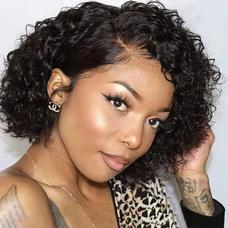 

Pixie Cut Human Hair Wig Short Curly Human Hair Bob Wigs Lace Front L Part Peruvian Human Hair Bob Wigs For Black Women