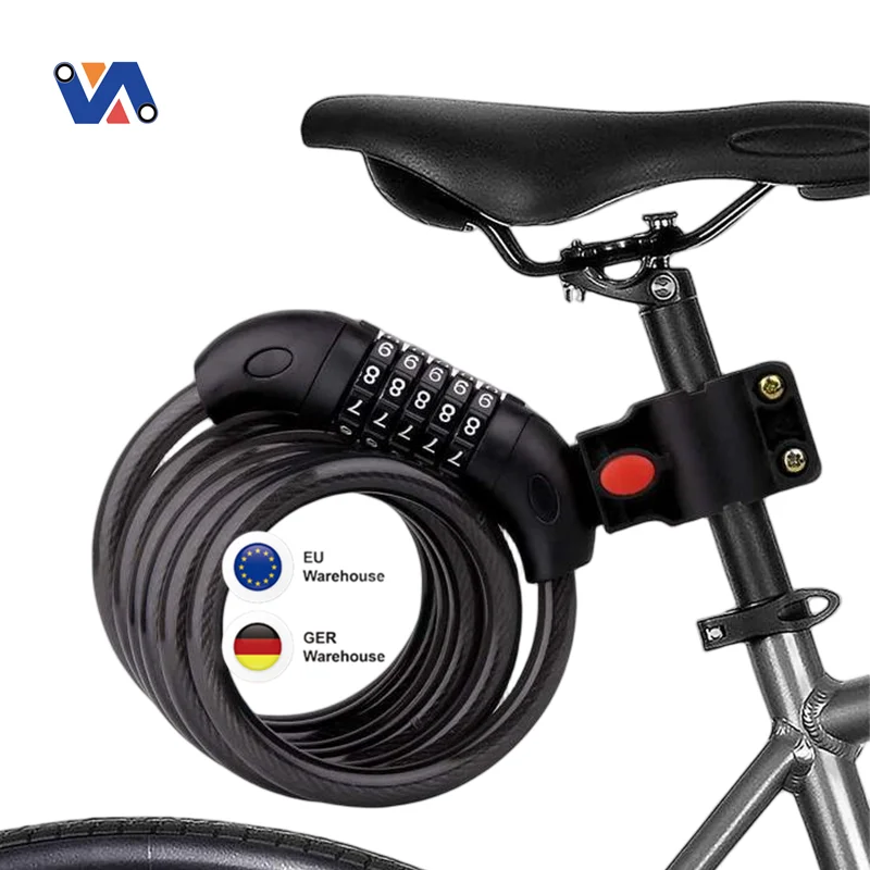 

New Image EU Warehouse Stock Scooter Bike Chain Block Anti-theft Cord Cable Lock Security Steel Wiring Bicycle Lock 5 Digit Code