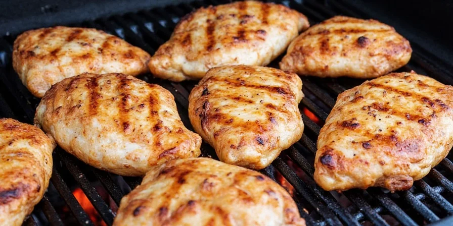 A close-up of seasoned chicken breasts ready to hit the grill