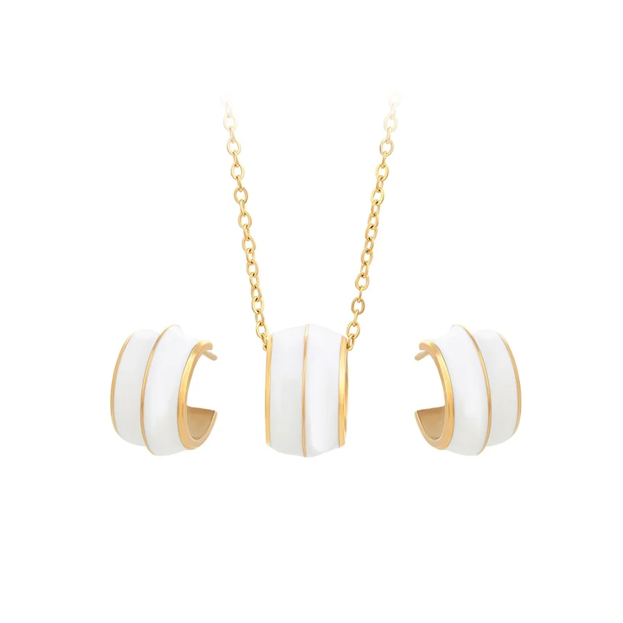 

YXS-597 Xuping jewelry temperament European and American style 24K gold white necklace earrings stainless steel two-piece set