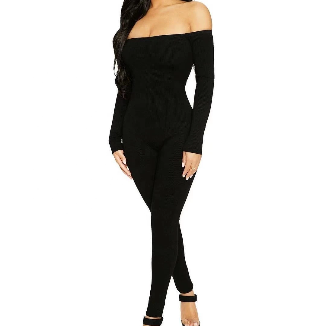 

LW-AYM Women solid colour yoga suits long sleeve jumpsuits off shoulder, As picture or customized make
