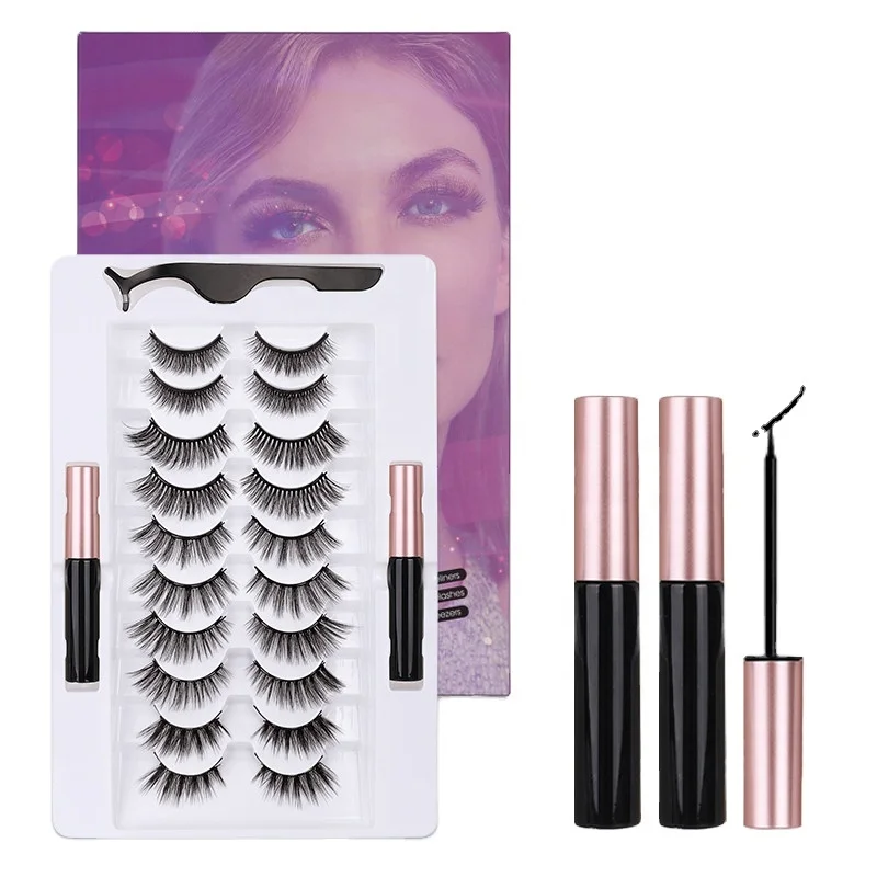

Sinyoo Wholesale High Quality 3D Mink Eyelash Magnetic Eyelashes 10 Paris A Set With Eyeliner Set, Black