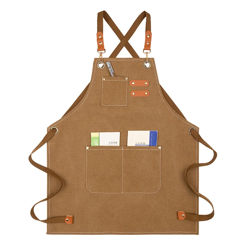 

Custom Unisex Comfortable Cross Strap Washed Cotton Canvas Tool Work Kitchen Cooking Baking Chef Apron