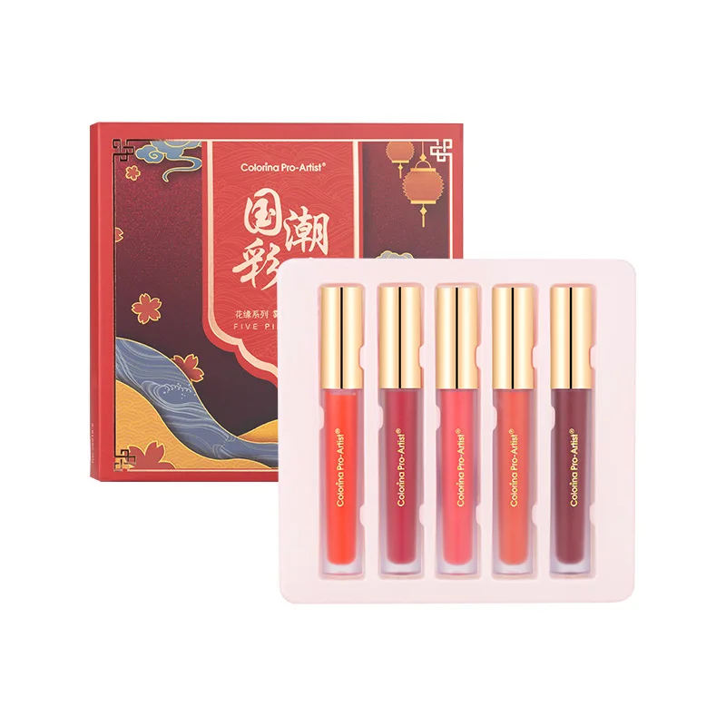 

Hot sale wholesale gift box makeup lipstick set matte five-pack lip gloss glaze set box combination lipgloss