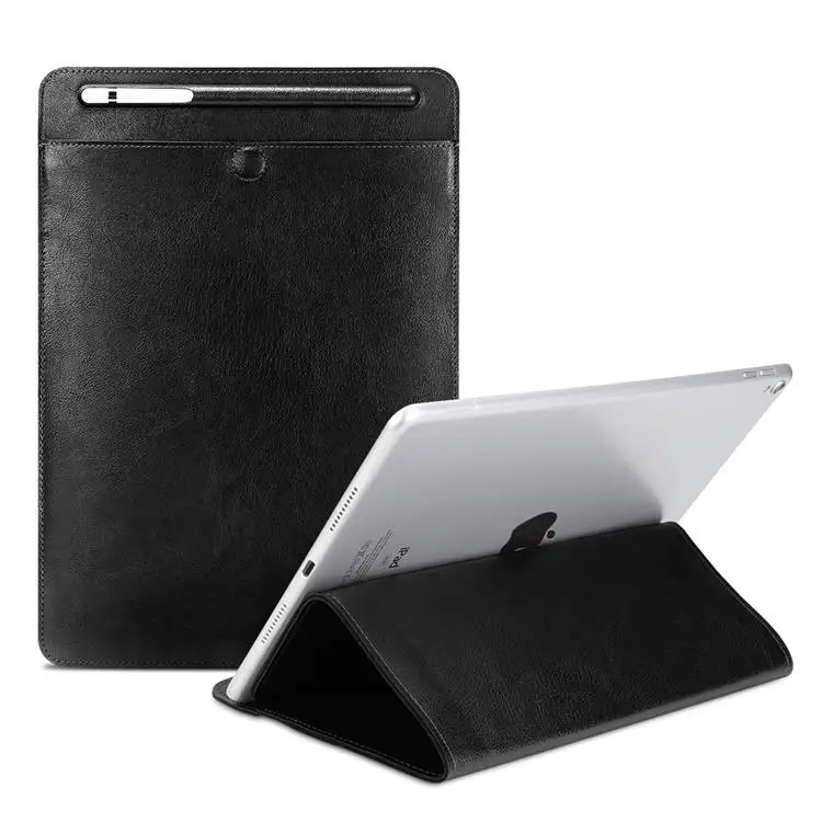 

Universal leather sleeve support holder with pencil slot tablet case for iPad, Customized color