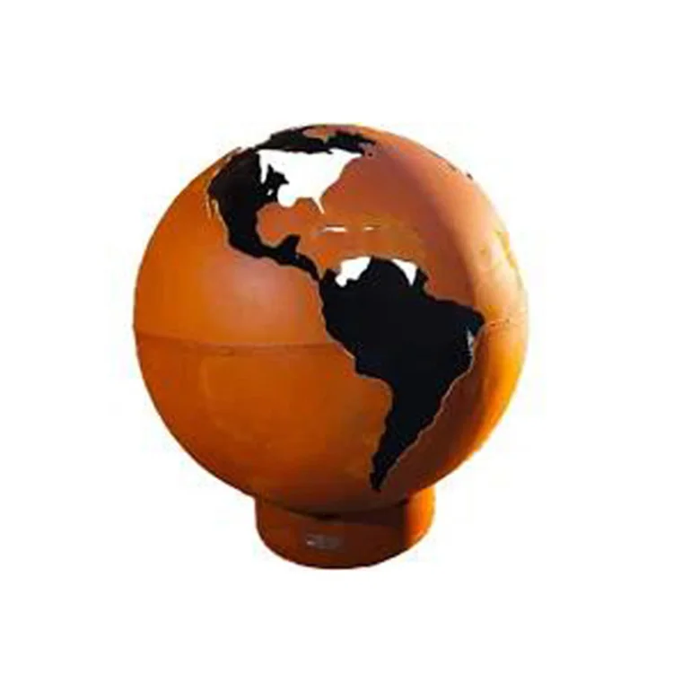 

Corten Steel Map On Round Fire Ball, Customized color