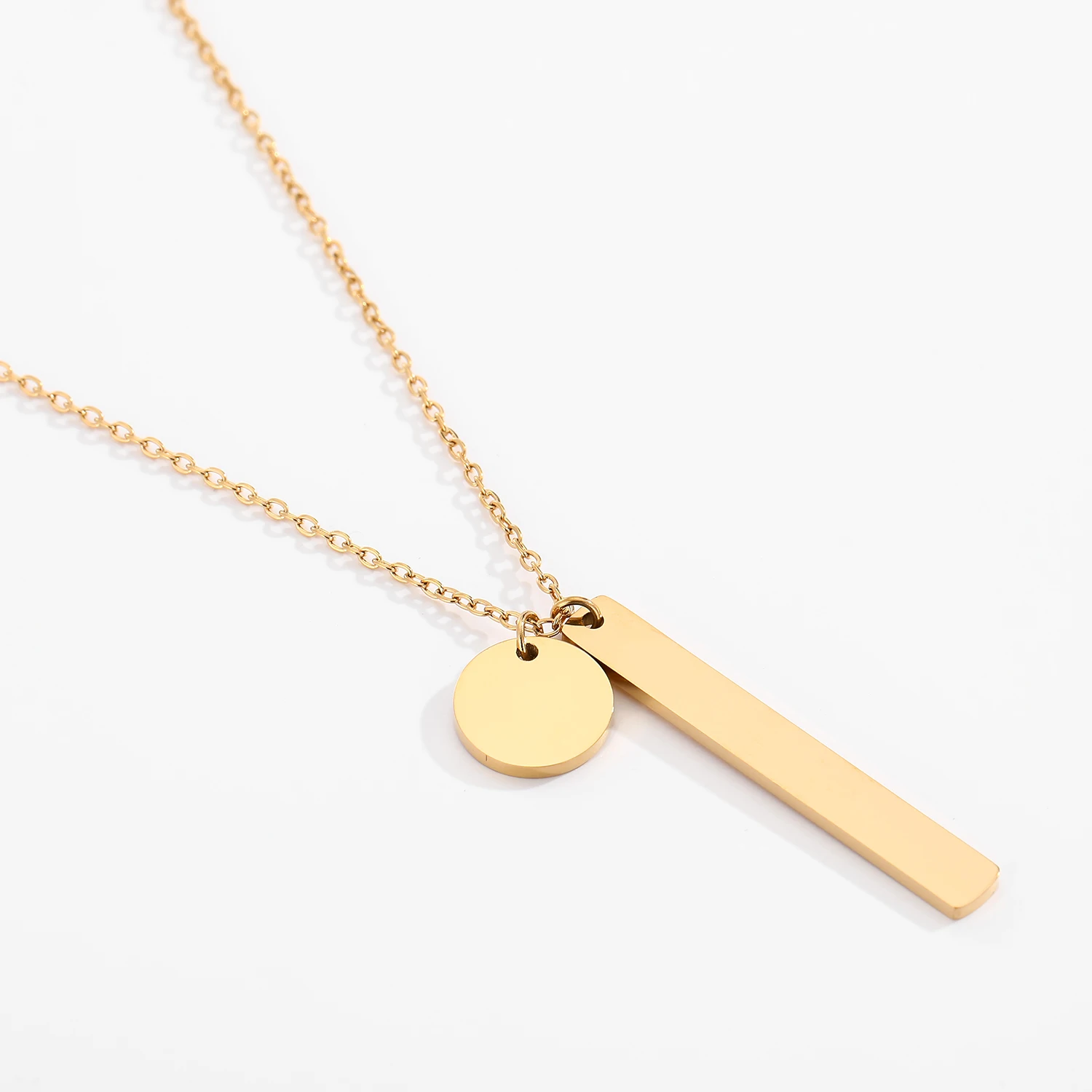 

Charm Custom Necklace Personalized Engraved Vertical Coin Blank Pendant Chain Necklace Stainless Steel Bar, Silver / gold / rose gold