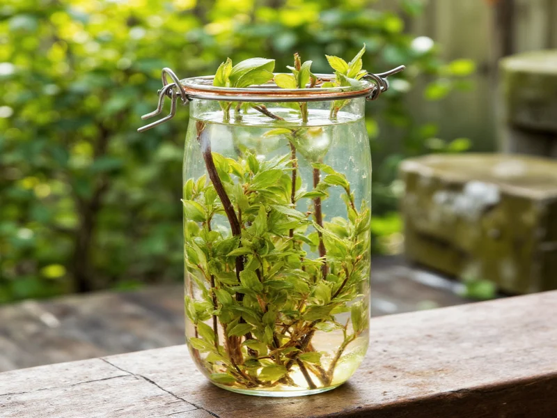 Willow branches soaking in water for homemade rooting hormone