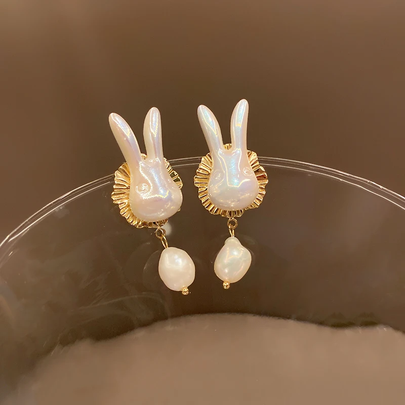 

fashion trendy cute pearl rabbit drop earrings