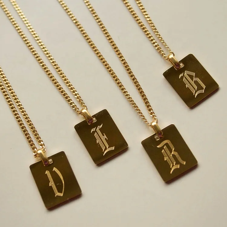 

Fashion Personalized 316L Stainless Steel Initial Necklace Jewelry Custom Women 18K Gold Plated Old English Necklace, Gold, rose gold, steel, black etc.