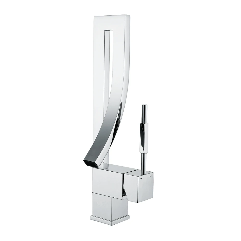 Fancy Deck Mounted Single Handle Chrome Brass Bathroom High Faucet