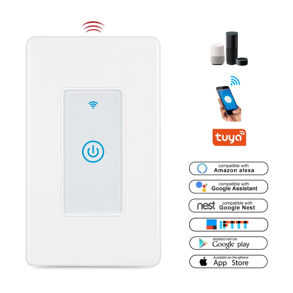 1 Gang Tuya Smart Google Home/Hotel Touch Sensitive Light Switch Works With Alexa Google