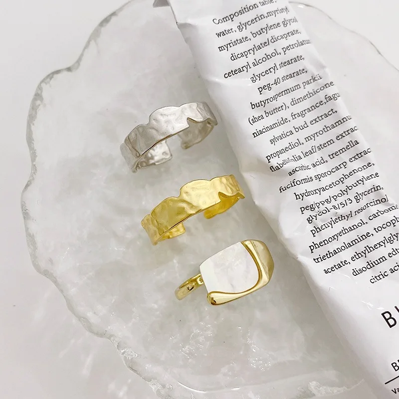 

Fashion Women Jewelry Irregular Geometric Mother of Pearl Thick Chunky 925 sterling silver Ring