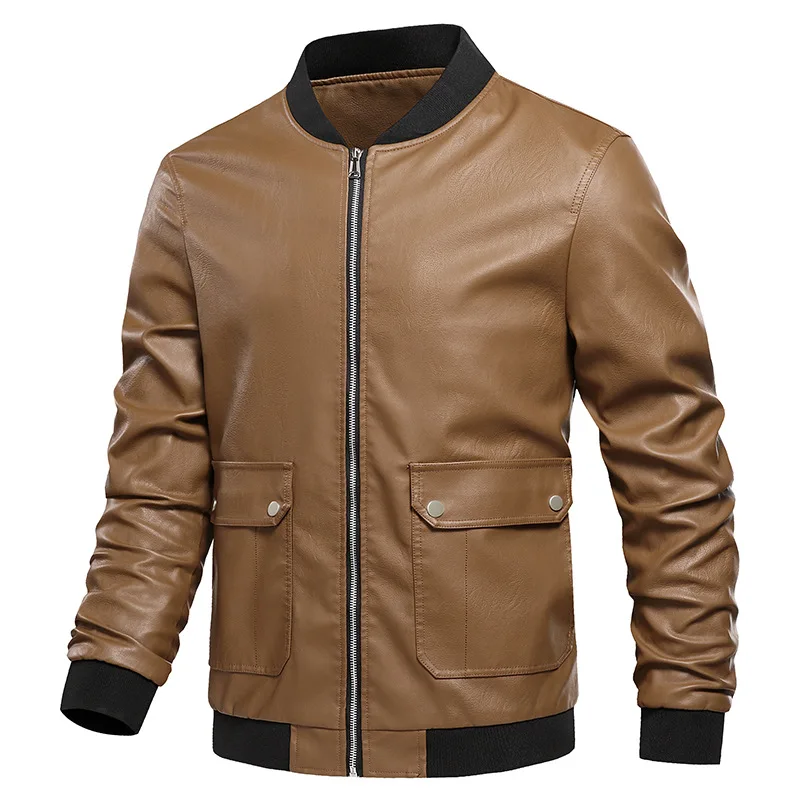 

2021Hot Selling Product Best Khaki Winter Men's Slim Leather Jackets., Black