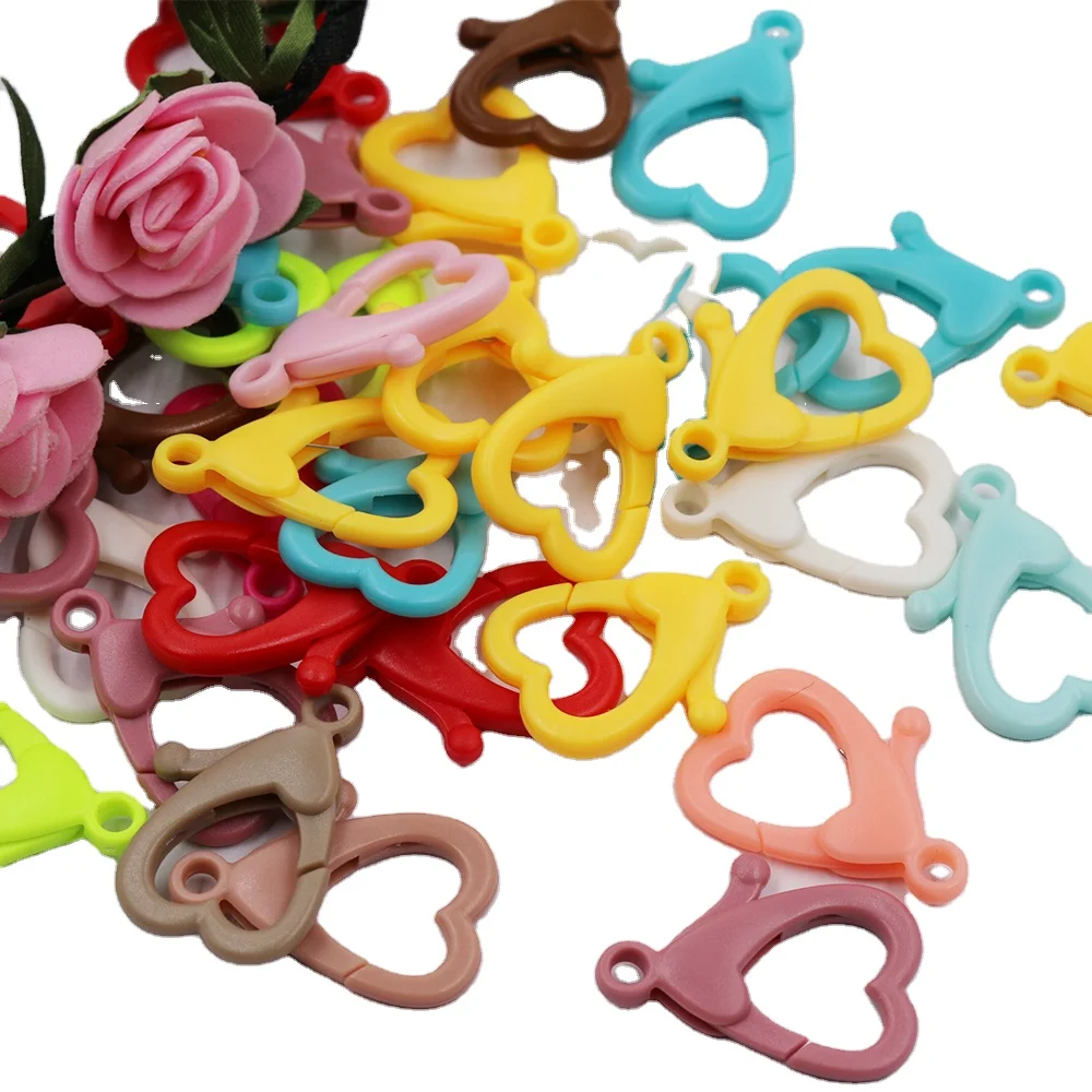 

Love Heart Shape Plastic Lobster Clasp Multicolor Keychain Split Hooks For DIY Necklace Connector Jewelry Making