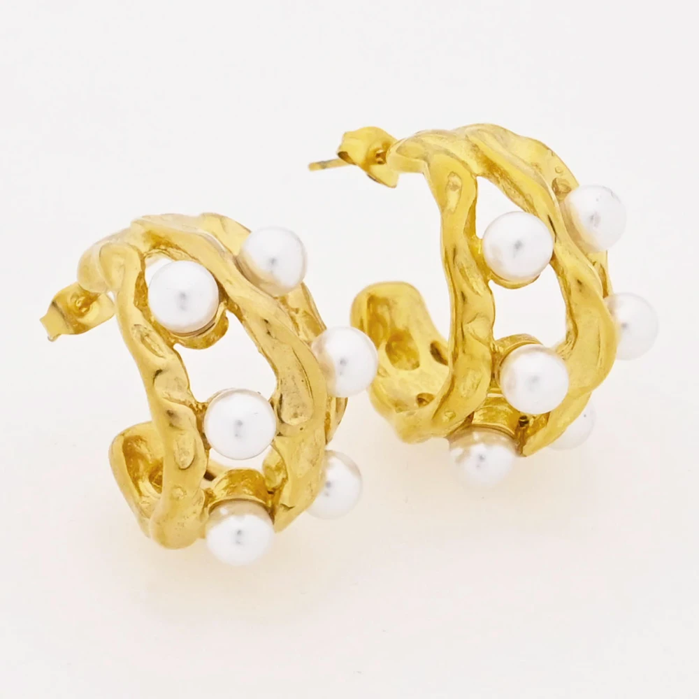 Fashion Jewelry 18K Gold Plated Stainless Steel Waterproof C Shape Pearl Earrings Women Girls Earrings Jewelry