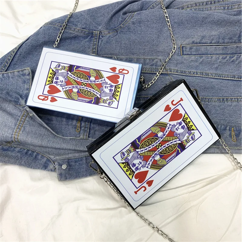 

Fun Fashion Poker Print Cartoon Box Style Women Casual Clutch Bag Chain Purse Shoulder Bag Handbag Crossbody Bag Female Bolsa
