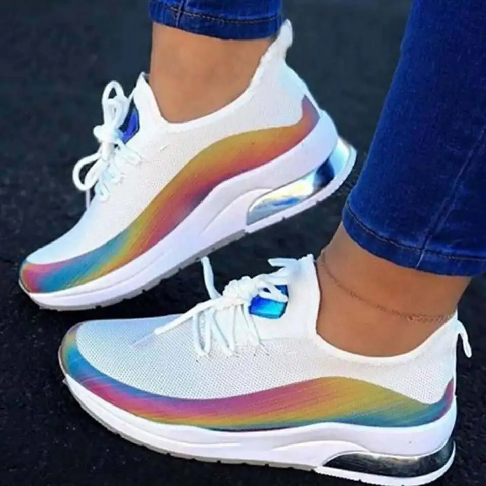 

Sporty Reflective Contrast Color Sneakers For Women, Picture