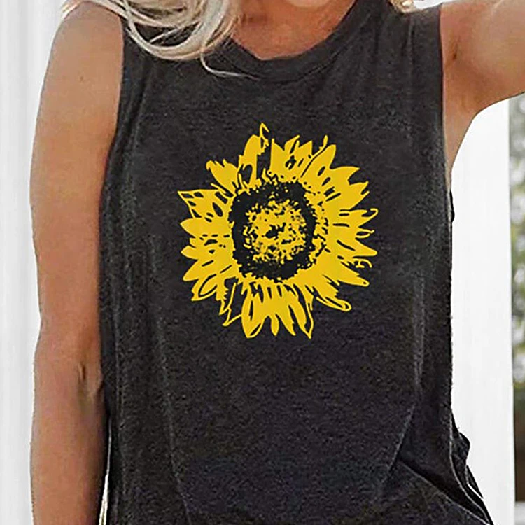 

New Women's Top Sunflower Print Vest, As picture