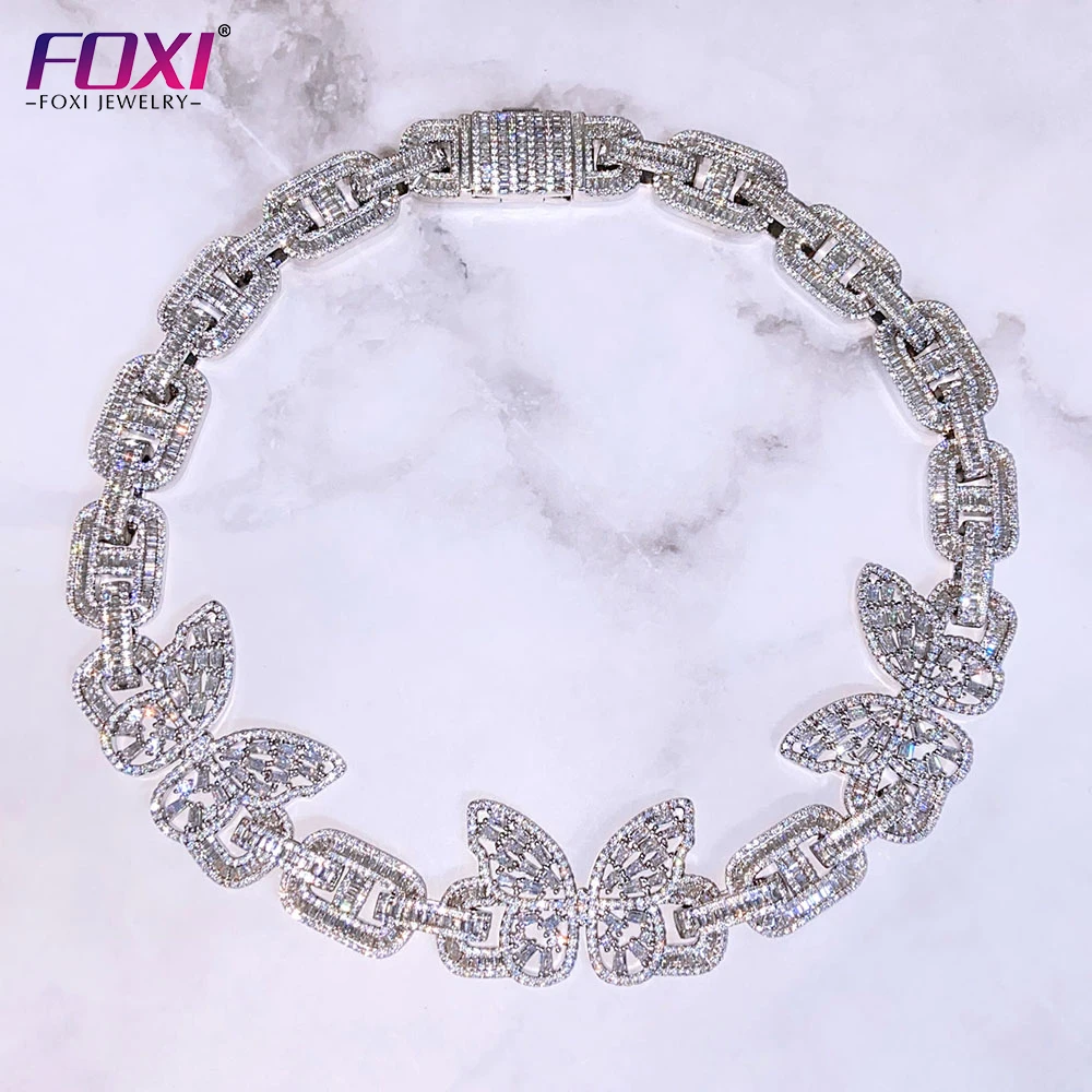 

Foxi jewelry Butterfly charm iced out diamond CZ cuban chain necklace for women