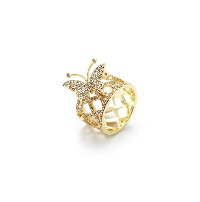 

Fashion Gold Jewelry Beautiful Butterfly Ring White CZ Butterfly Ring