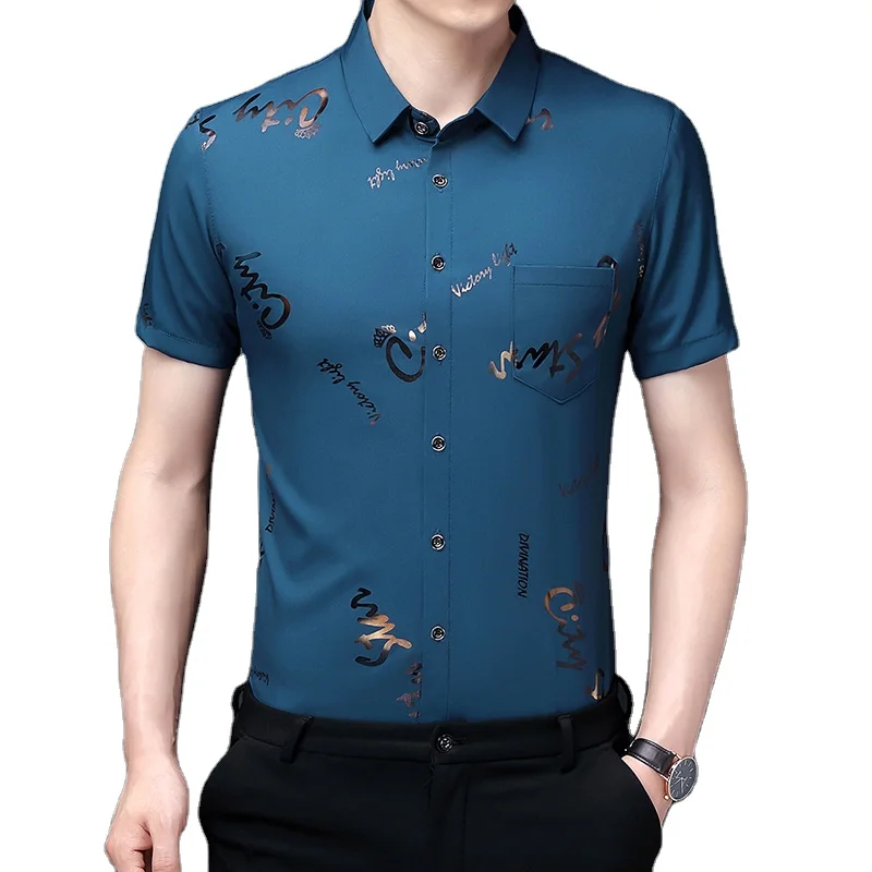 

Wholesale summer new arrival casual style loose man short sleeve breathable print blouse shirt