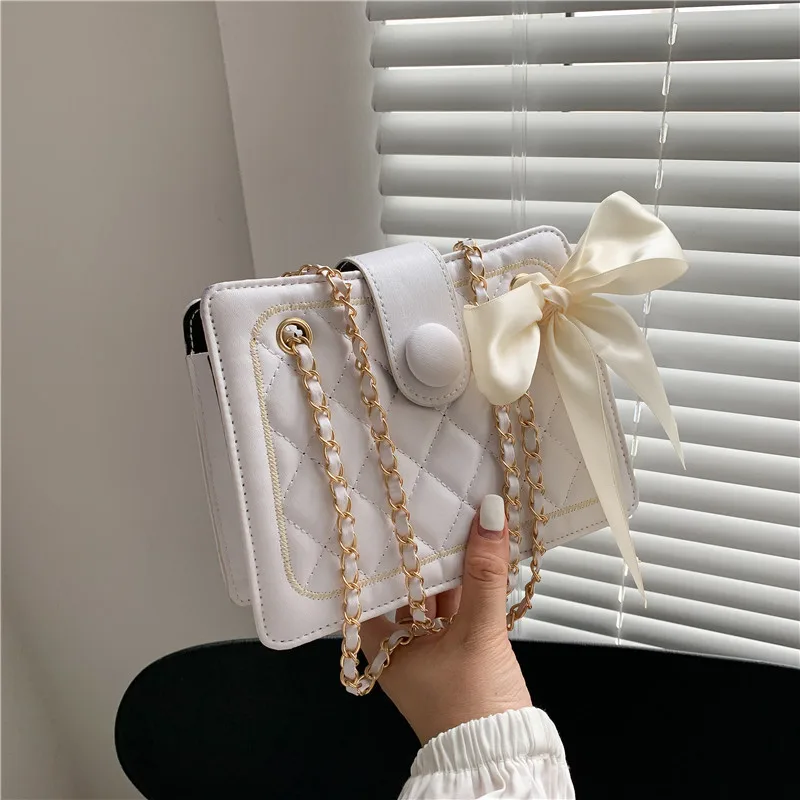 

SP618 Summer new chain bag 2021 women's fashion silk scarf messenger bag simple rhombus stitching shoulder bag, Multi colors