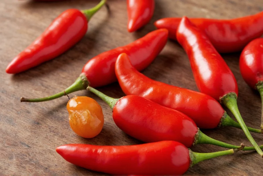 Bottle of spicy Thai chili sauce on a wooden table with utensils