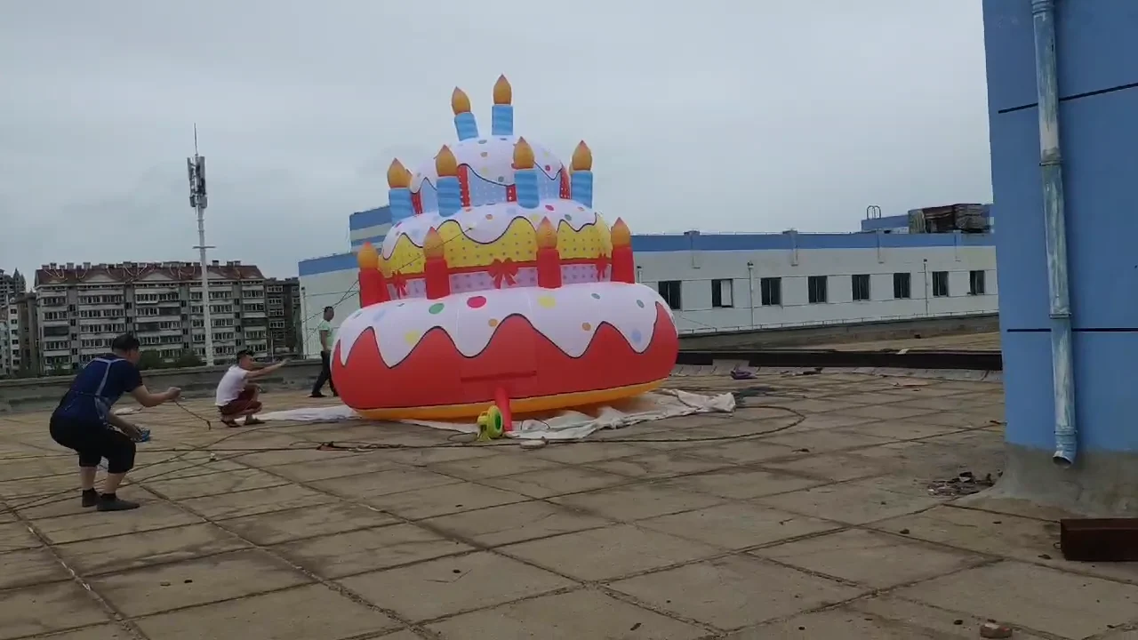 Customized Party Decoration Giant Inflatable Cake Balloon With Candles For Birthday Party